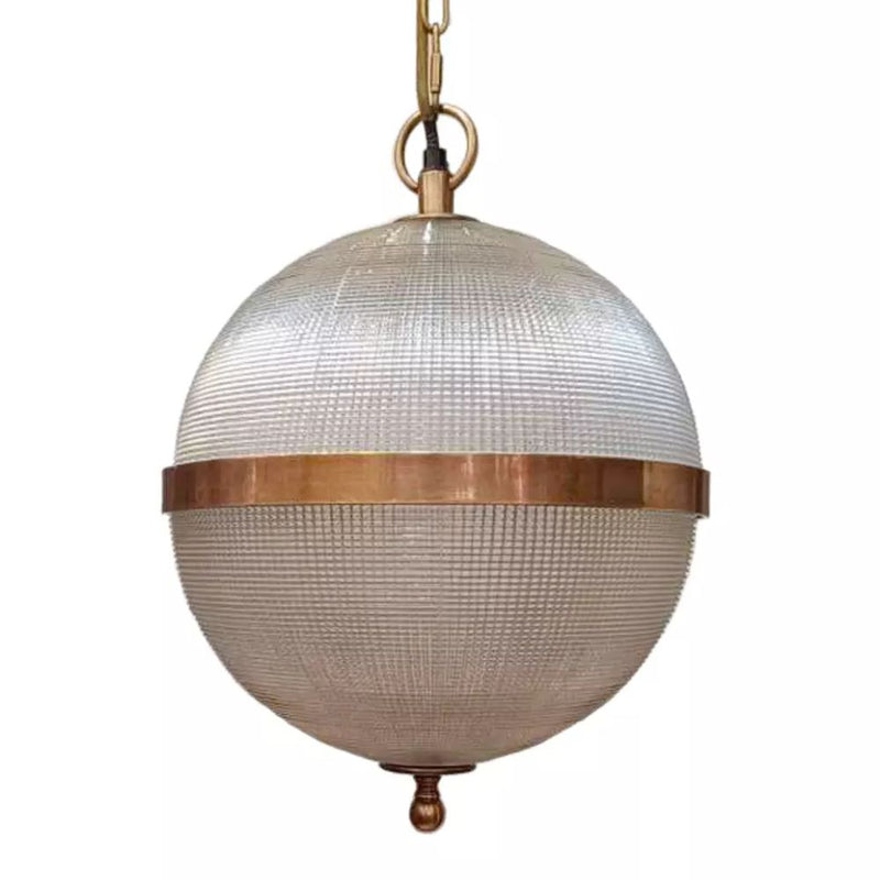 Geneva Ribbed Glass and Brass or Silver Pendant Light