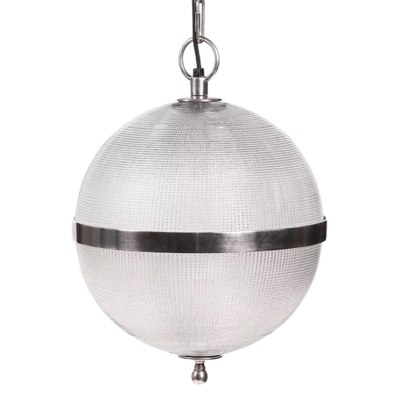 Geneva Ribbed Glass and Brass or Silver Pendant Light