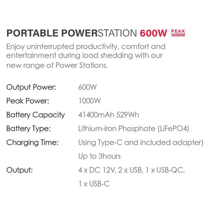Rechargeable Portable Power Station 600W - Lighting.co.za