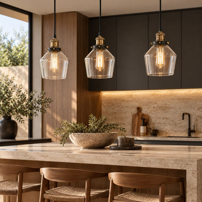 Hazel Style 2 Clear Glass And Antique Brass Pendant Light