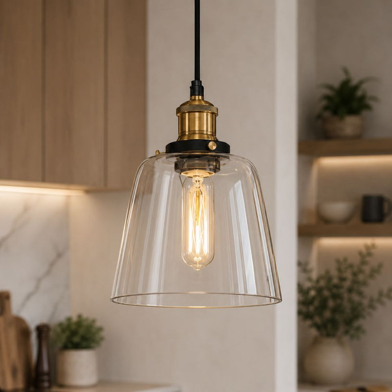 Hazel Clear Glass And Antique Brass Pendant Light