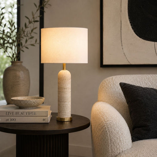 Henley Travertine and Brass Look Table Lamp - Table Lamp - Lighting.co.za