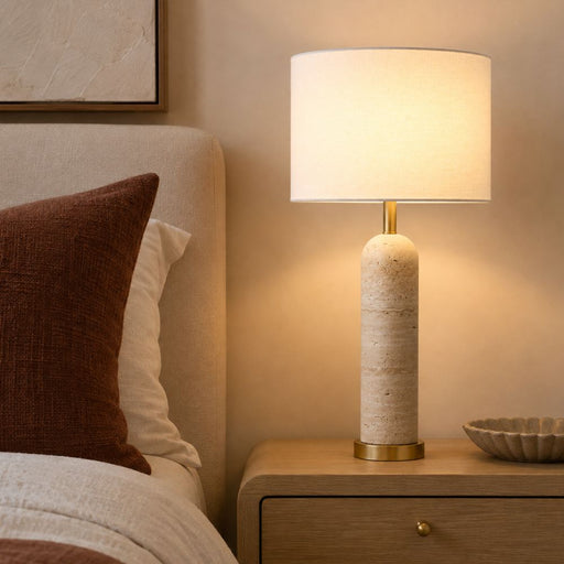 Henley Travertine and Brass Look Table Lamp - Table Lamp - Lighting.co.za