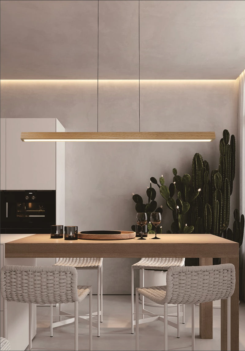 Ona White Ash Wood Linear LED Slim Pendant Light - Lighting.co.za