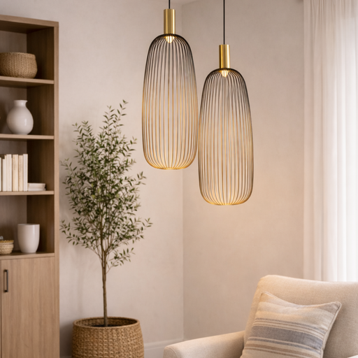 Linus Black and Gold Wire Shade Pendant Light 2 Sizes - Lighting.co.za