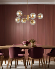 Aviva 6 Light Brass Look and Amber Glass Pendant Light - Lighting.co.za