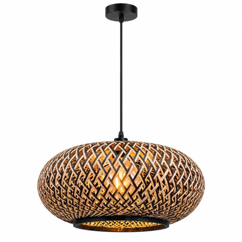 Inka Woven Natural and Black Rattan Pendant Light - Pendant Light - Lighting.co.za