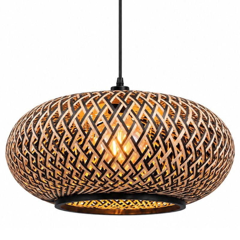 Inka Woven Natural and Black Rattan Pendant Light - Pendant Light - Lighting.co.za