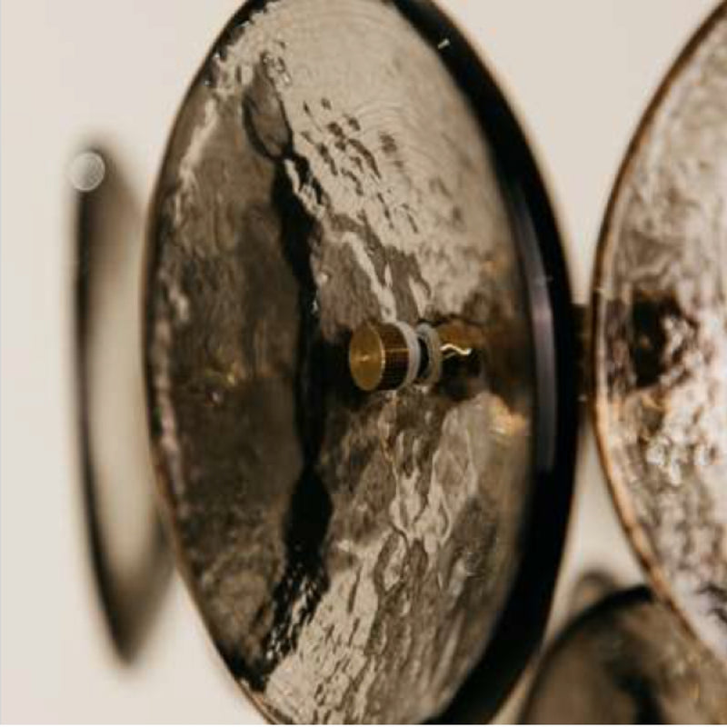 Ivanna Round Brass and Smoke Textured Glass Chandelier