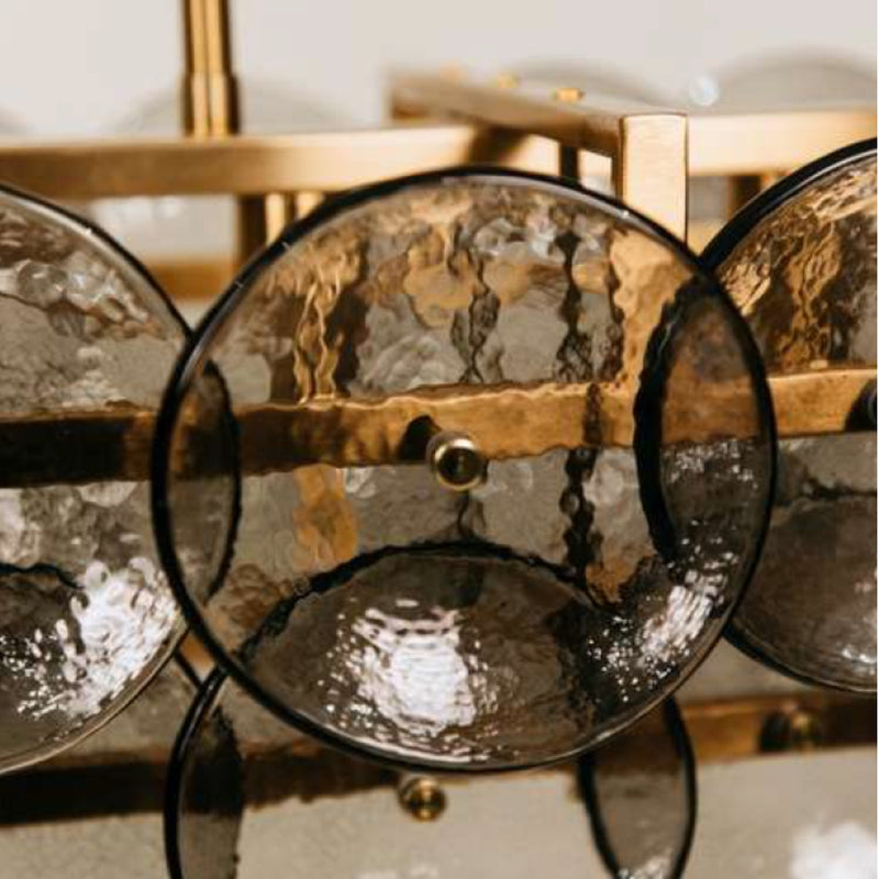 Izara Brass and Smoke Textured Glass Chandelier