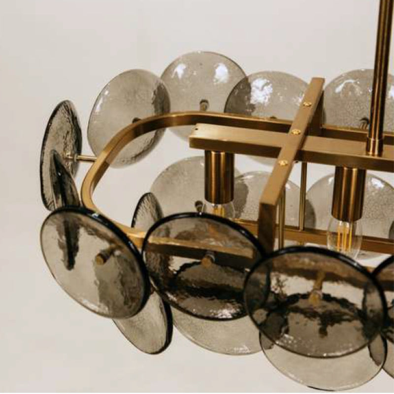 Izara Brass and Smoke Textured Glass Chandelier