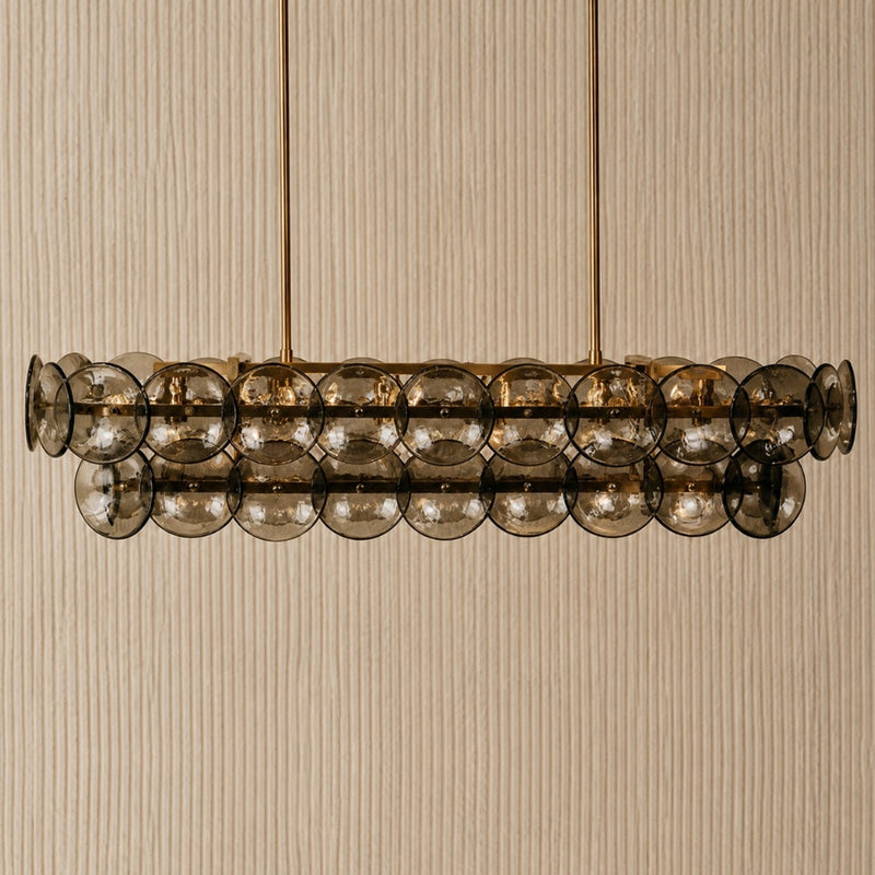 Izara Brass and Smoke Textured Glass Chandelier