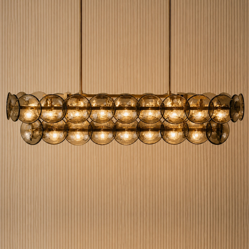 Izara Brass and Smoke Textured Glass Chandelier