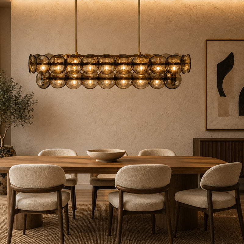 Izara Brass and Smoke Textured Glass Chandelier