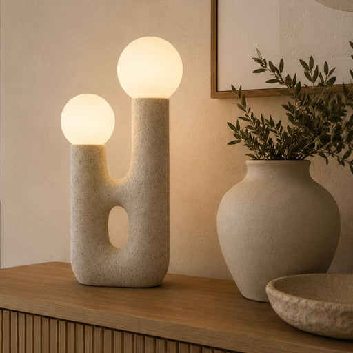 Jose Natural Table Lamp with White Shades - Table Lamp - Lighting.co.za