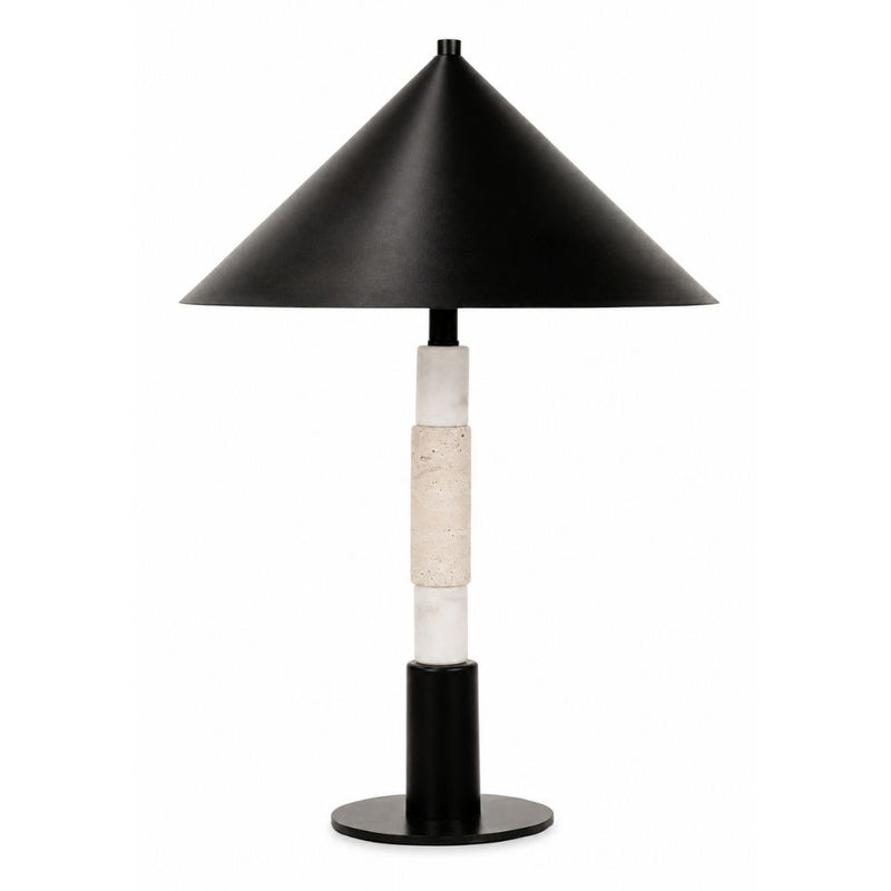 Kiva Black and Travertine Marble Table Lamp