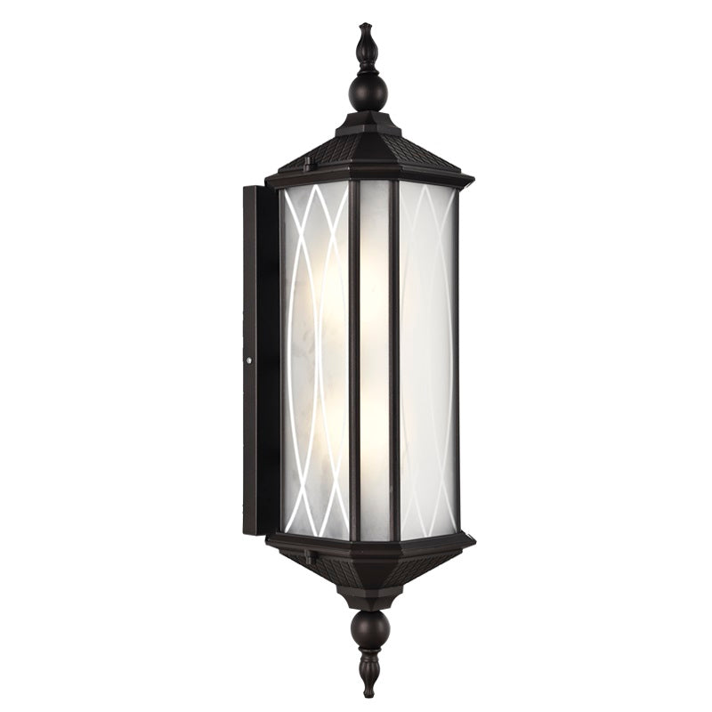 Warwick Black and Patterned Frosted Glass Outdoor Wall Light - Lighting.co.za