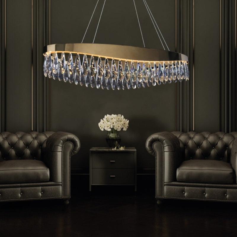 Dakota Gold And Clear K9 Crystal LED Oval Chandelier - Lighting.co.za