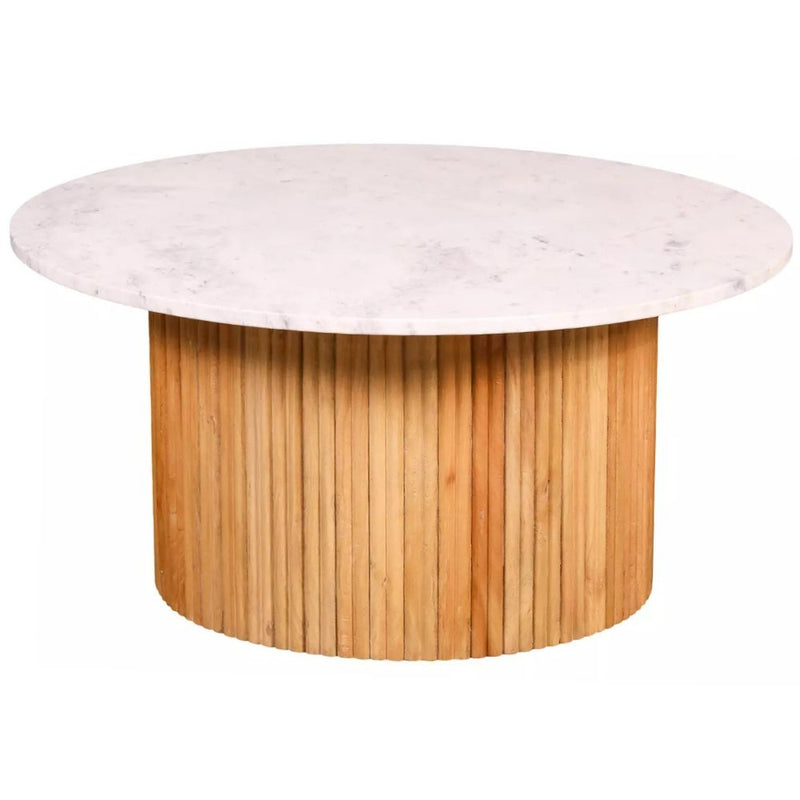 Landon Fluted Acacia Wood and Marble Coffee Table