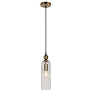 Lara Gold and Amber or Smoke or Clear Ribbed Glass Pendant Light - Pendant Light - Lighting.co.za