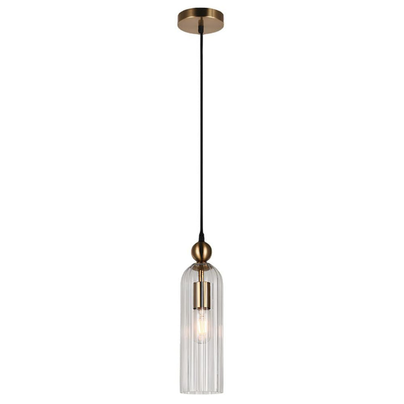 Lara Gold and Amber or Smoke or Clear Ribbed Glass Pendant Light - Pendant Light - Lighting.co.za