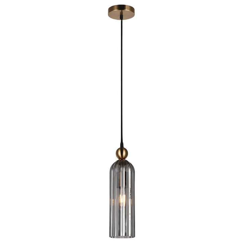 Lara Gold and Amber or Smoke or Clear Ribbed Glass Pendant Light - Pendant Light - Lighting.co.za