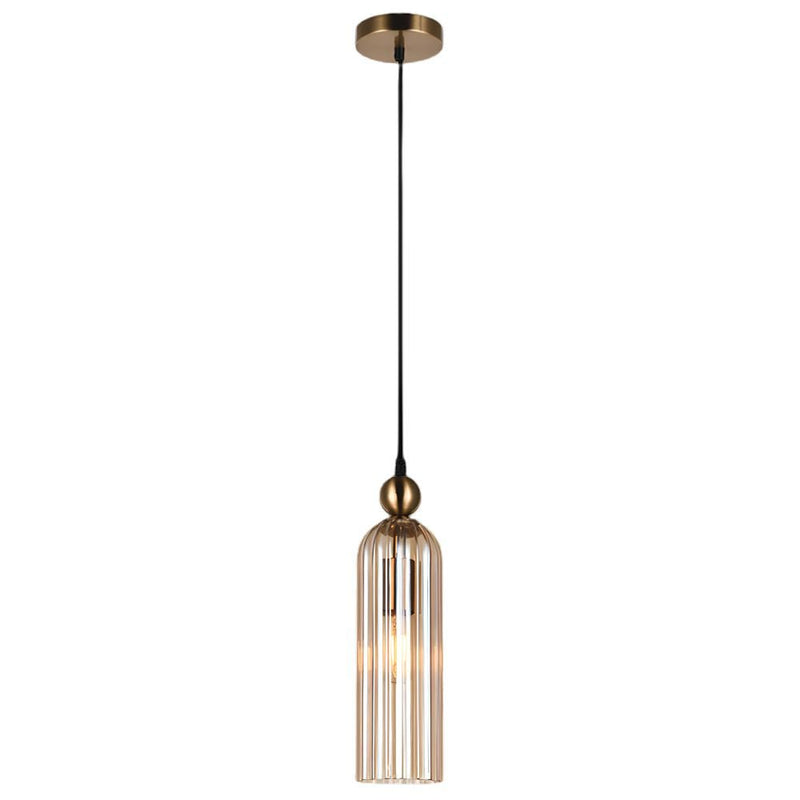 Lara Gold and Amber or Smoke or Clear Ribbed Glass Pendant Light - Pendant Light - Lighting.co.za