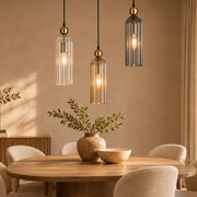 Lara Gold and Amber or Smoke or Clear Ribbed Glass Pendant Light - Pendant Light - Lighting.co.za
