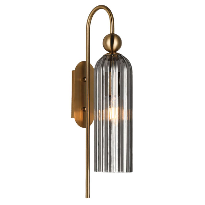 Lara Gold and Smoke or Clear Ribbed Glass Wall Light