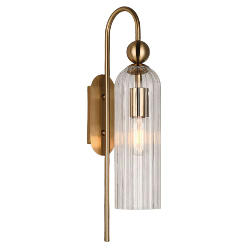 Lara Gold and Smoke or Clear Ribbed Glass Wall Light