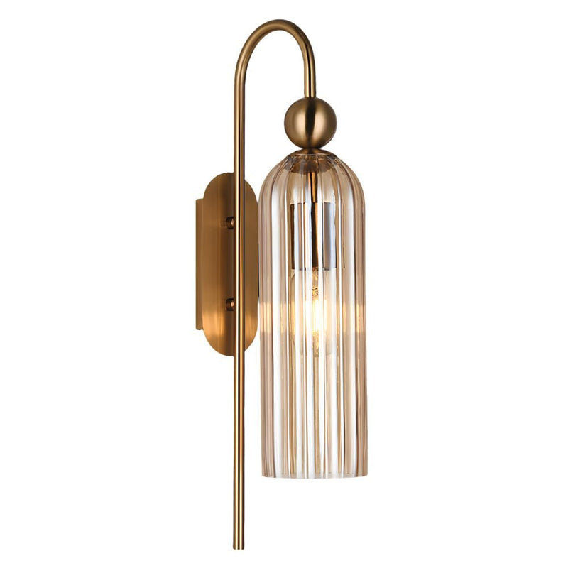 Lara Gold and Amber or Smoke or Clear Ribbed Glass Wall Light - Indoor Wall Light - Lighting.co.za