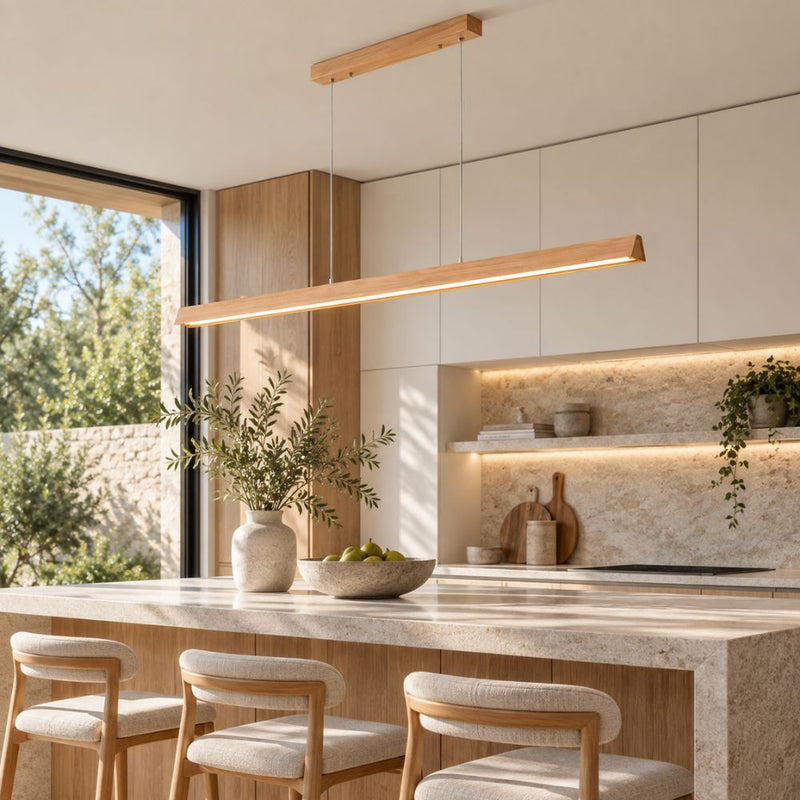 Lignum Slim Linear Wood Dimmable LED Pendant Light