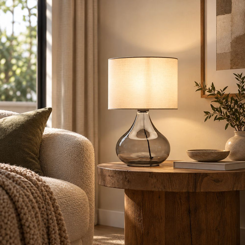 Lucca Smoke Mirror Glass and Shade Table Lamp