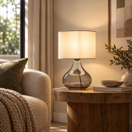 Lucca Smoke Mirror Glass and Shade Table Lamp - Table Lamps - Lighting.co.za