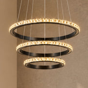 Lustre 3 Ring Black and Crystal LED Pendant Light - Pendant Light - Lighting.co.za