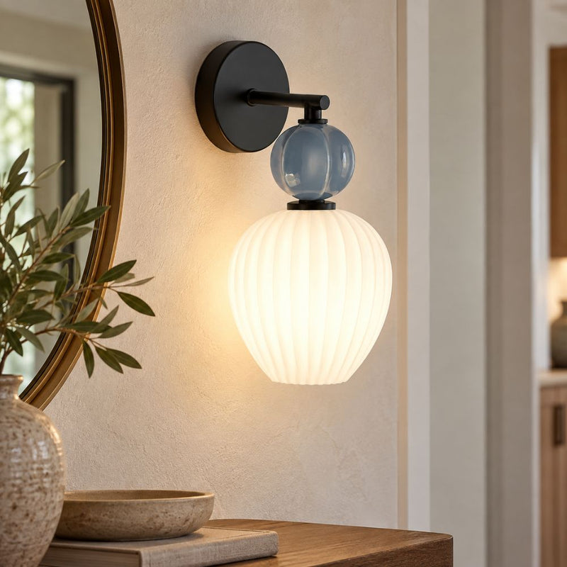 Marrabella Blue Grey Ceramic and Glass Wall Light