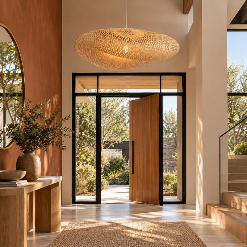 Maya Fold Natural Bamboo Rattan Pendant Light 2 Sizes - Pendant Light - Lighting.co.za