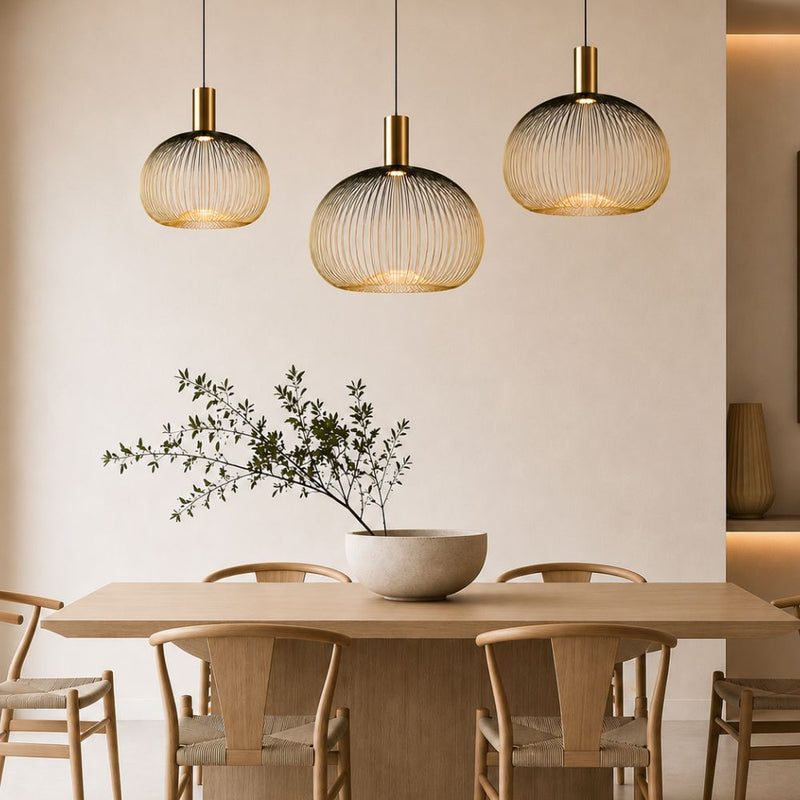 Meridian Black and Gold Wire Shade Pendant Light 3 Sizes - Pendant Light - Lighting.co.za