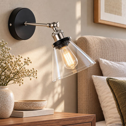 Newton Black And Chrome Vintage Clear Glass Wall Light - Wall Light - Lighting.co.za