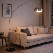 Nordic Curva Satin Chrome And Black Arco Adjustable Floor Lamp - Lighting.co.za