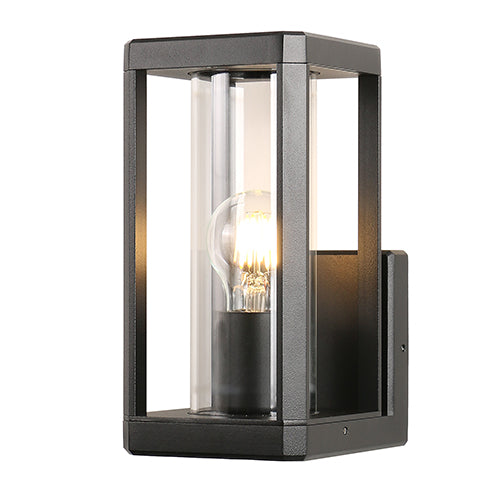 Ali Square Black and Clear Glass Outdoor Wall Light - Lighting.co.za