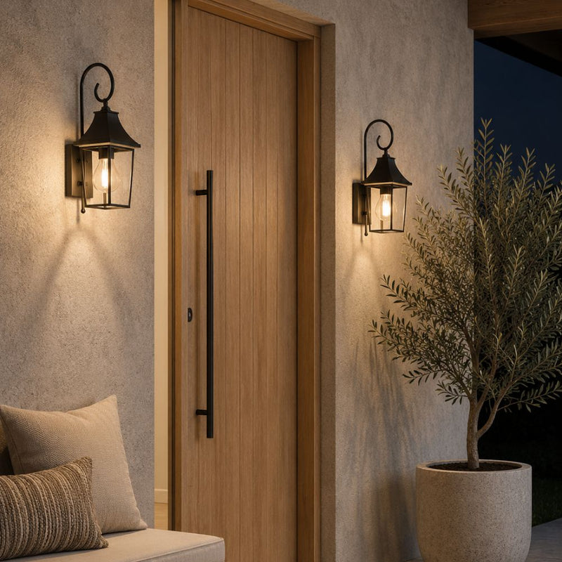 Oxford Black and Clear Glass Outdoor Lantern Wall Light
