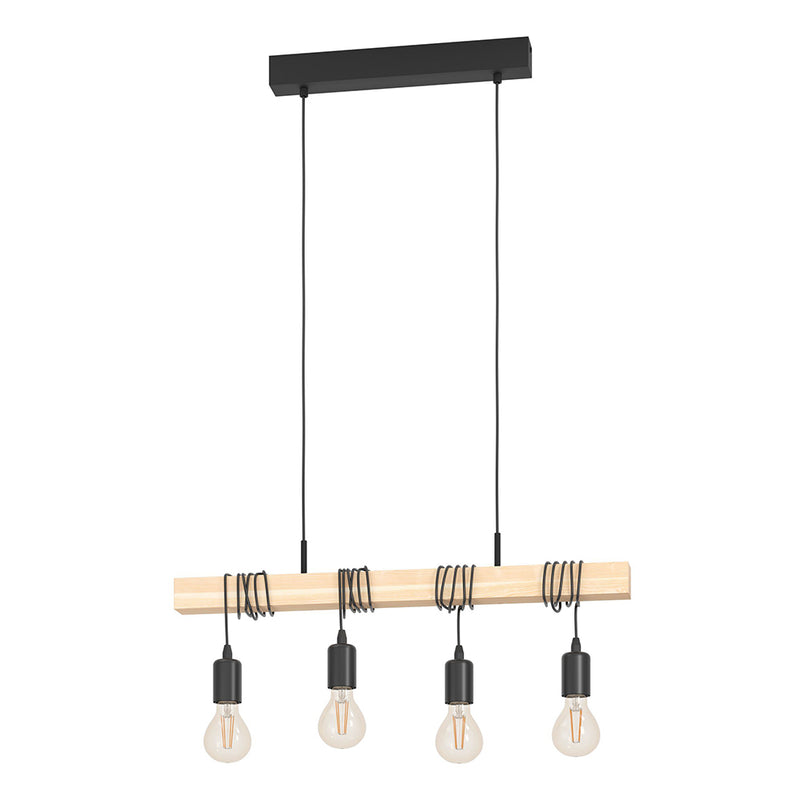 Townshend 4 Light White or Black And Wood Pendant Light - Lighting.co.za