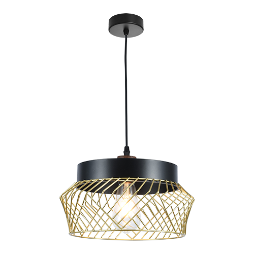 Edge Drum Black with Gold Wire Pendant Light - Lighting.co.za