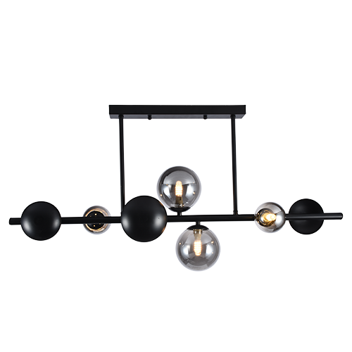 Array 4 Light Black And Smoke Glass Sphere And Stem Pendant Light - Lighting.co.za