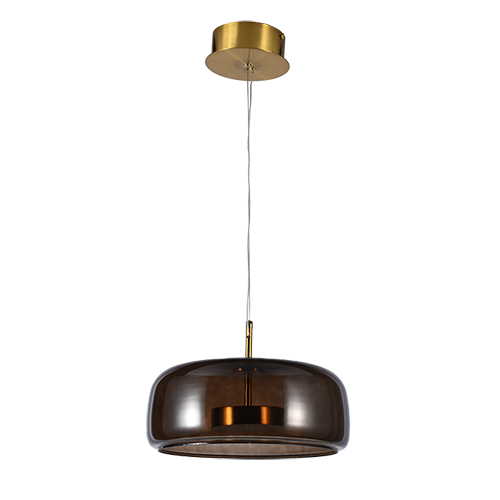 Pillbox Coffee Glass and Gold LED Pendant Light - Lighting.co.za