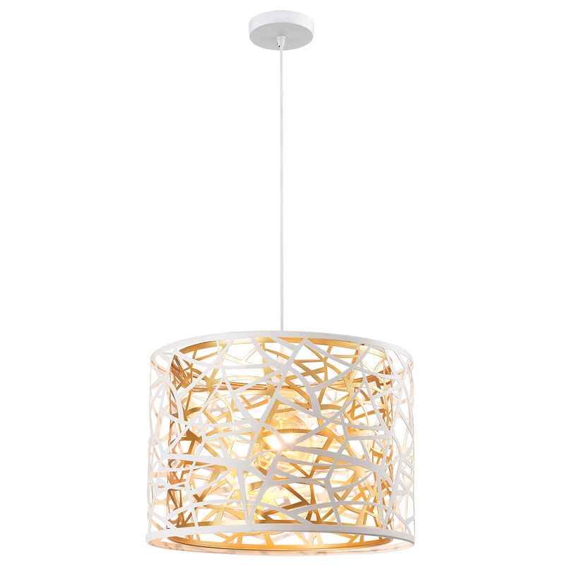 Cohen White and Gold Grid Drum Metal Shade Pendant Light - Lighting.co.za