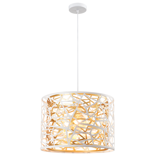 Cohen White and Gold Grid Drum Metal Shade Pendant Light - Lighting.co.za