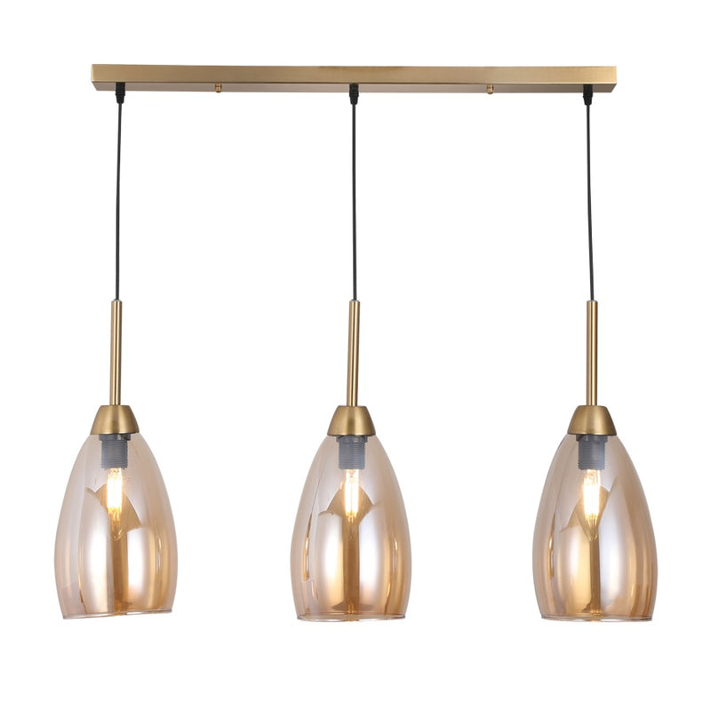 Beluga 3 Light Gold and Amber Glass Pendant Light - Lighting.co.za