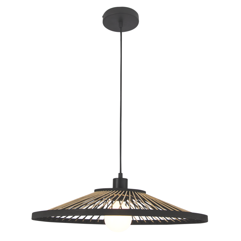Shiri Black and Bamboo Rattan Hat Pendant Light - Lighting.co.za